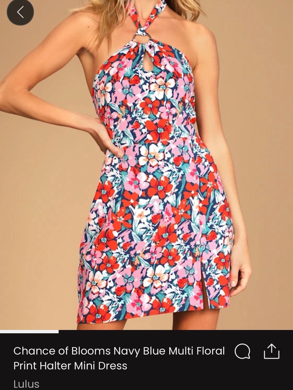 Lulu's Pink Navy Multi Floral Halter Mini Dress